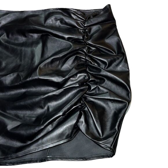 FTF Faux Leather Ruched Skirt - Picture 3 of 14